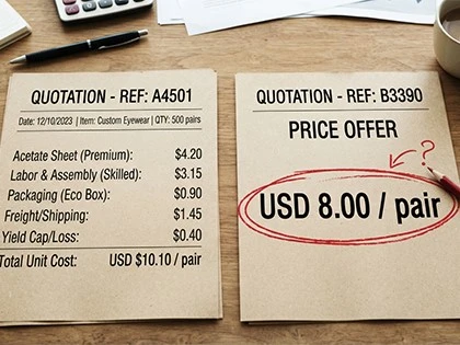 Comparison-of-an-itemized-OEM-sunglasses-quotation-and-a-lump-sum-factory-quote-with-packaging-freight-and-yield-circled Comparison-of-an-itemized-OEM-sunglasses-quotation-and-a-lump-sum-factory-quote-with-packaging-freight-and-yield-circled